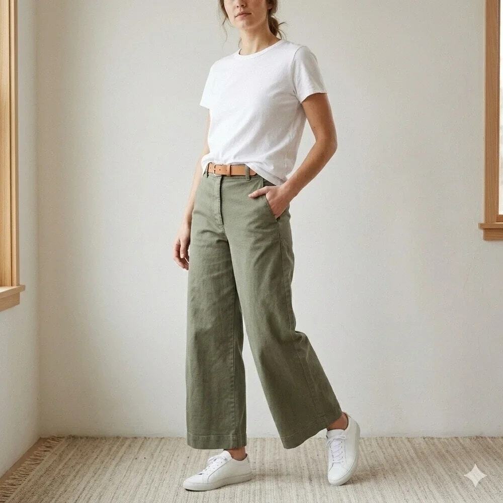 Everlane Sage Green Cotton Twill Utility Trouser Wide Leg Pants Women's Size 00
